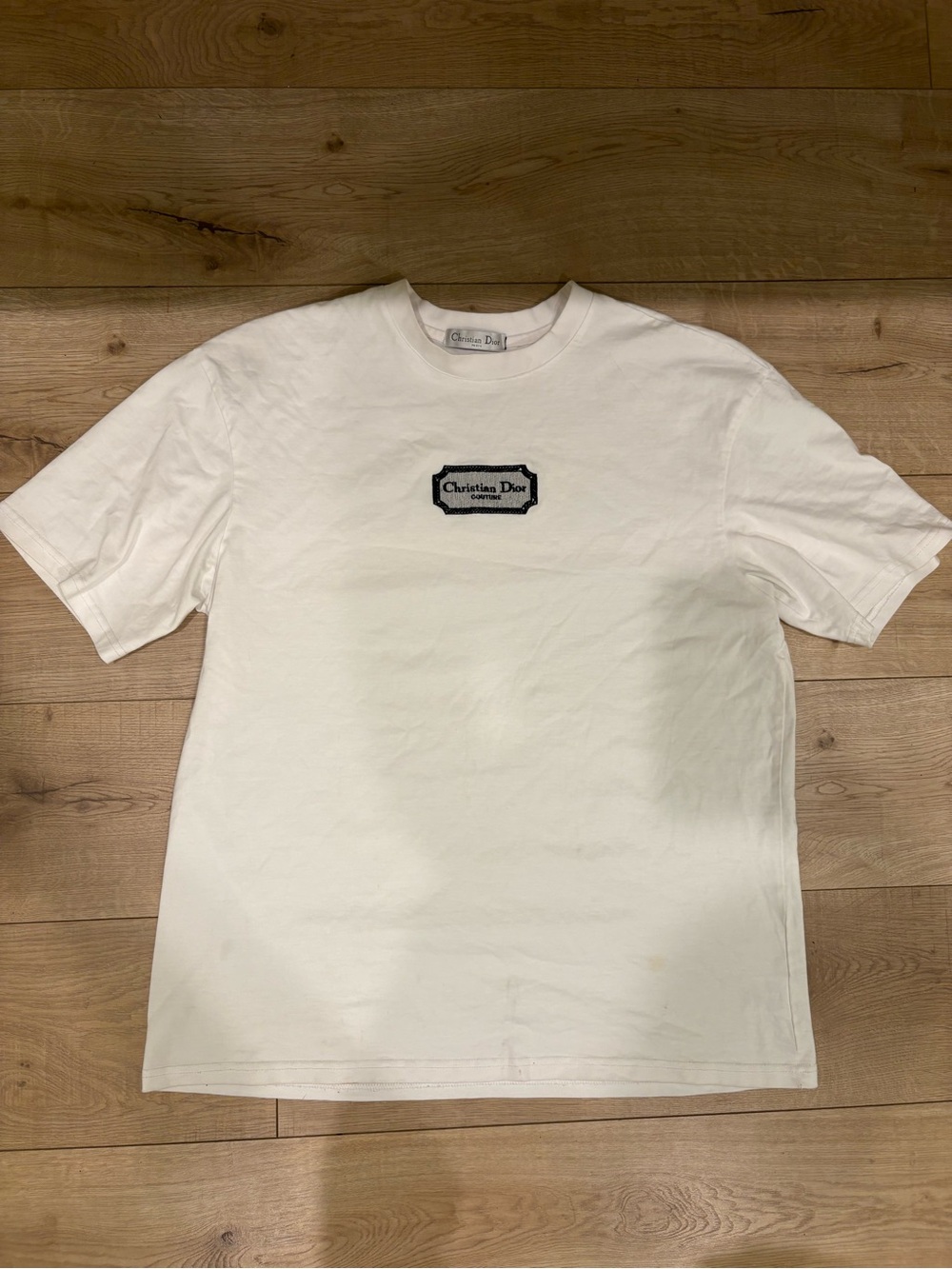 Dior White Tee with Black Logo Patch